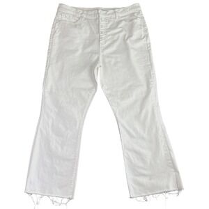 Loft Jeans Women's 16 The Kick Crop Raw Hem White Stretch Flare Button‎ Fly Chic